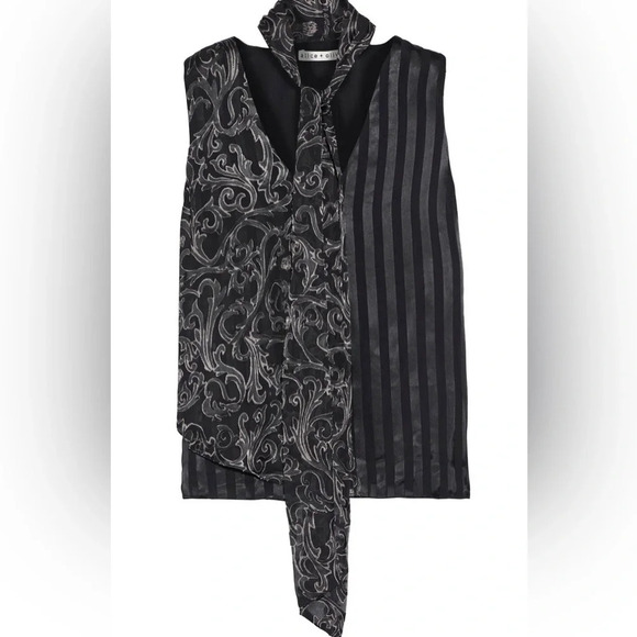 Alice + Olivia|| Striped Print V-Neck Sleeveless Blouse, Like New - Picture 2 of 6